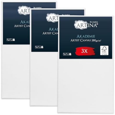 Keilrahmen Leinwand zum Bemalen 80x100 cm – Artina FSC® 3er Set bespannte Keilrahmen Leinwände zum malen für Acrylfarben Canvas 100% Baumwolle – Acryl Leinwand Rahmen