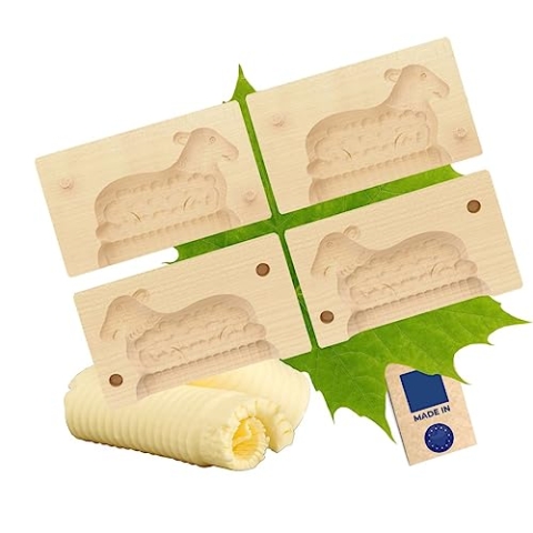 2X HOFMEISTER® Butter-Klappform, 2-teilig, Lamm, 14 cm, handgeschnitzt in Deutschland, Butterform zum Verzieren & Dekorieren, hygienisches Butter-Model, aus heimischem Ahorn-Holz