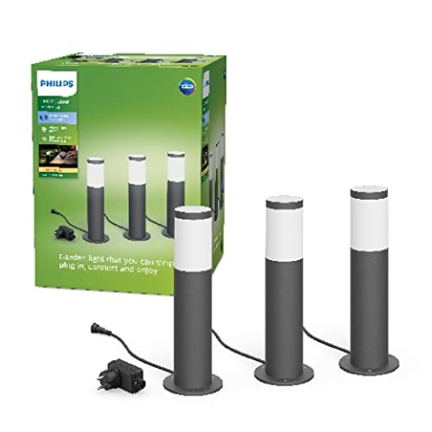 Philips Utrecht Outdoor Sockelleuchten 3-er Starter Set (3 W), wetterfeste Niedervolt Außenleuchten mit warmweißem Licht, energiesparende LED Beleuchtung, anthrazit
