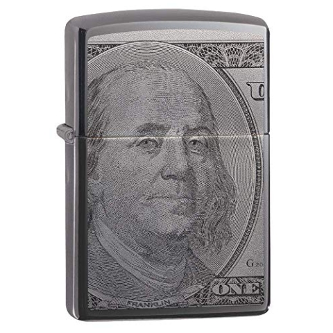 ZIPPO – Currency Design 100 Dollar Note - Black Ice - Photo Image - Sturmfeuerzeug, nachfüllbar, in hochwertiger Geschenkbox