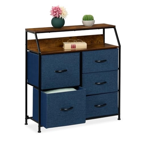 Relaxdays Kommode, HBT: 87 x 84 x 30 cm, 5 Schubladen, 2 Ablagen, Schubladenschrank Industrial, Schlafzimmer, Mehrfarbig