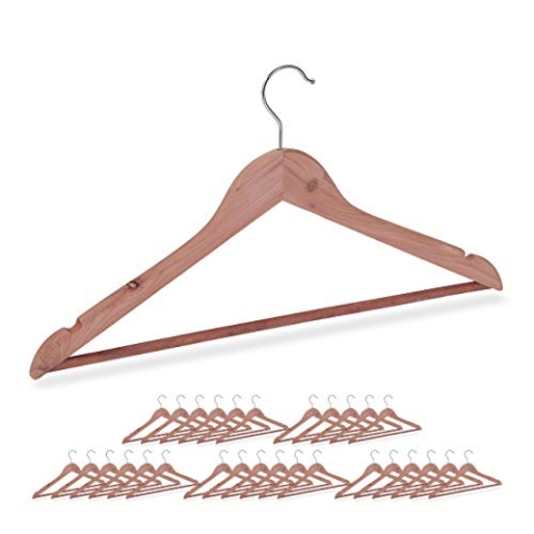 Relaxdays Kleiderbügel aus Zedernholz, 24 Stück, Hosenträger, Kerben, elegant, Mottenschutz, L: 44 cm, Natur