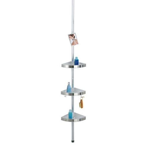 WENKO Teleskop Duschecke Premium Teleskop Badregal, Duschregal höhenverstellbar mit 3 Ablagen und Spiegel Satiniert