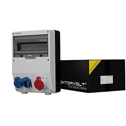 Doktorvolt Stromverteiler TD mit Mennekes Steckdosen-Kombination 2x 230V Schuko 1x 16A CEE mit Sicherheitsklappdeckeln, Baustromverteiler Wandverteiler Steckdosenverteiler komplett verdrahtet IP44