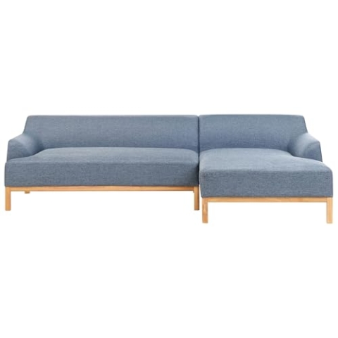 Beliani 3-Sitzer Ecksofa Stoffbezug blau mit Chaiselounge Links hohe Holzbeine Sosjo
