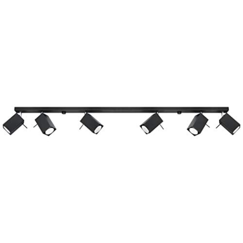 SOLLUX lighting Merida 6L Plafond Minimalistische Deckenleuchte Beweglicher Schirmhalter Austauschbares GU10 Leuchtmittel 6 x 40 W 6 x 12 W LED Pulverbeschichteter Stahl Schwarz 118 x 6 x 16 cm