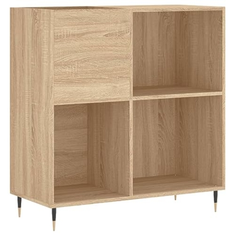 vidaXL Plattenschrank, Schallplattenschrank mit viel Stauraum, Plattenspieler Schrank für Wohnzimmer, LP Schrank Schallplattenständer, Sonoma Eiche Holzwerkstoff