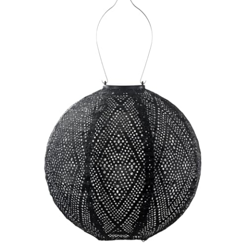 LUMIZ Solarlaterne - für Außen - Ikat - Runden - Gartenbeleuchtung - Solarlampen - Gartendeko - 30cm - Schwarz