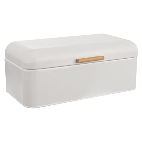 orion group - Brotkasten Metall mit Bambusgriff - Brotbox Brotdose - brotkiste - brot aufbewahrungsbox - weiß - 42x24x16,5 cm
