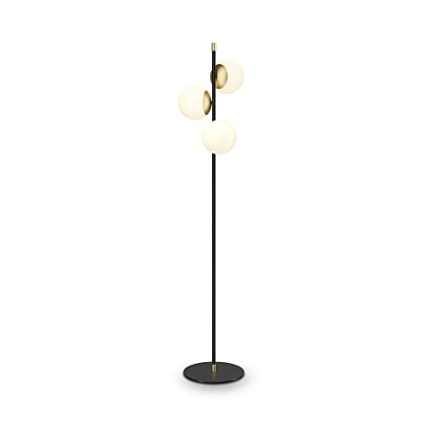 Nostalgia Moderne Stehleuchte, Metallrahmen, Schwarz und Bronze, Mattglasschirm, mit Kabelschalter, 3-flammig, excl. 3 X E14 (40W)