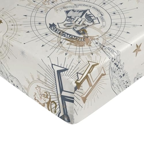 Belum Harry Potter Spannbettlaken, Maße: 90 x 200 cm + 35 cm, Faltenbalg, Stoff: 100% Baumwolle, Fadenzahl 175, Modell: Hpotter Gold Beige