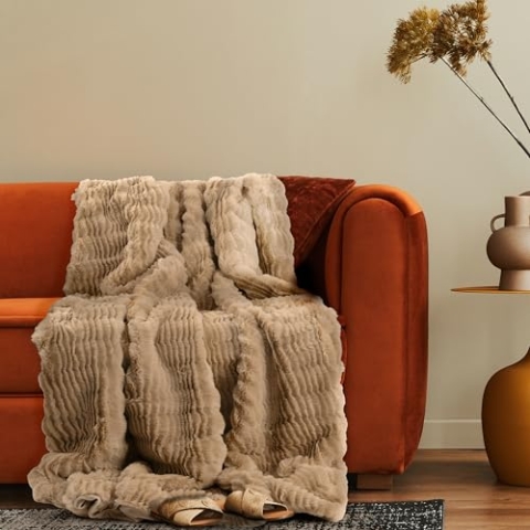 Paco Home Deko Wohnzimmer Decke Kuscheldecke Tagesdecke Waschbar Boho Aesthetic Sofadecke Schlafzimmer Modern Flauschig, Farbe:Beige, Größe:200x240cm