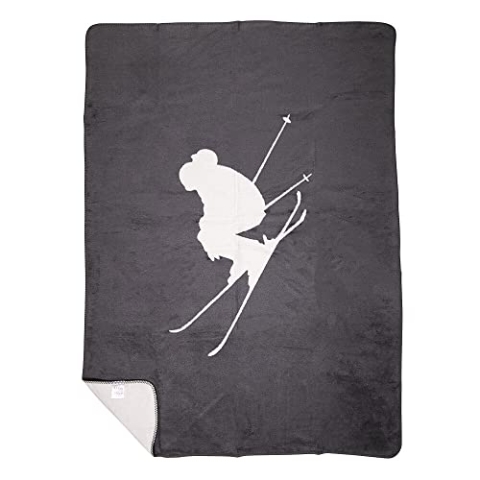 Mars & More Decke Skifahrer grau 130cm x180cm kuschelige Decke Plaid Wolldecke Kuscheldecke