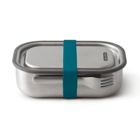 BLACK + BLUM Lunchbox Edelstahl 1L | Ozean | 3-in-1 | Vakuumverschluss- 100% auslaufsicher | inkl. Göffel, Silikonband & Innenteiler | Ofen-& Gefriergeeignet | 20x14x6 cm | Brotdose mit Fächern