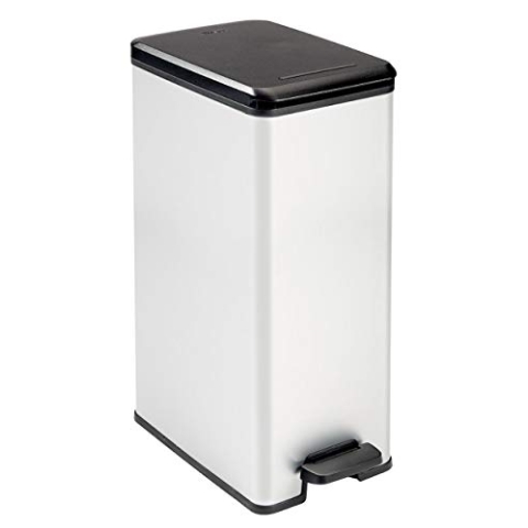 CURVER Slim Metal Effect 90% Recycled Kitchen Pedal Touch Deco Bin, Silver, 40 Liter