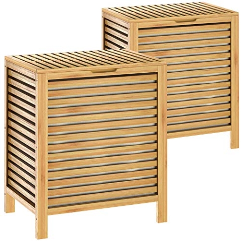 CASARIA® 2x Wäschekorb Bambus 124l Wäschebox natur Wäschebehälter Badezimmer Truhe Wäschetonne Wäschesammler Bad