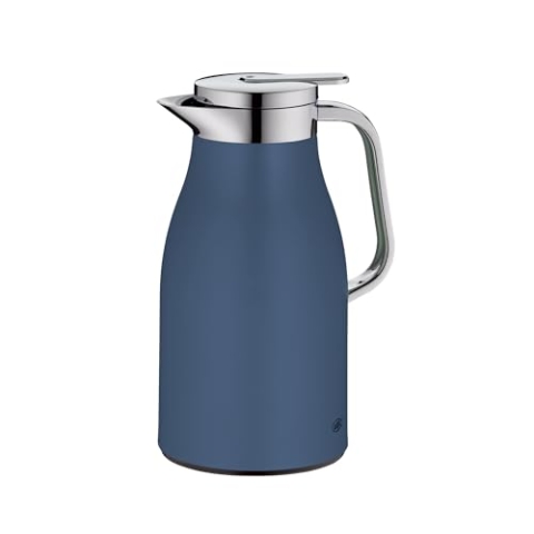 alfi SKYLINE 1,0l, deep water, Edelstahl-Isolierkanne mit hygienischem Hartglaseinsatz, Drehverschluss mit bequemer Drucktaste, ergonomischer Griff, ideal als Kaffeekanne, Teekanne, BPA-frei