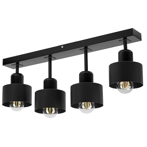 alfalux Deckenlampe Mit 4 Lampenschirmen LED Holz-Metall-Deckenleuchte Leuchte Lampe Wohnzimmerlampe Schlafzimmerlampe Kinderzimmer Wohnzimmer Schlafzimmer Deckenleuchten SC60x7SC (SCHWARZ)
