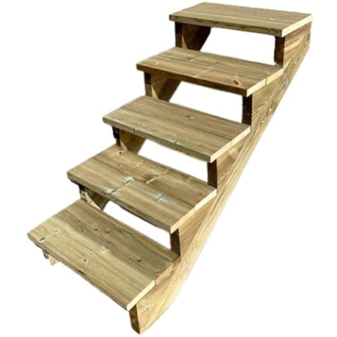 Außentreppe Holz, 2 bis 7 Stufen, fertiges Set, Gartentreppe aus Holz, für Garten, Balkon und Terrasse (5 Stufen ohne Setzstufen, 100 cm)