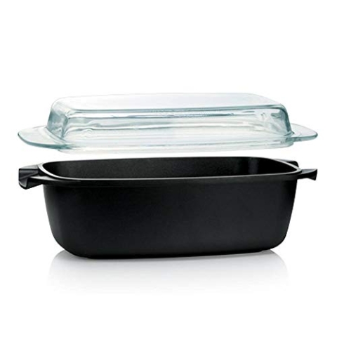Tescoma PREMIUM Bräter 39 x 22 x 17 cm I Antihaft, Spezialboden, Vielseitiger Glasdeckel I Universelle Herdkompatibilität I Spülmaschinenfest I Langlebigkeit