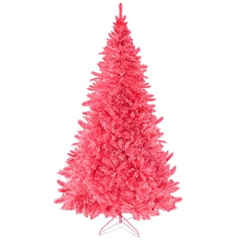 Pinkfarbener Weihnachtsbaum von Prextex - 1,80 m hoch, 1200 Spitzen - Hochwertiger Ausklappbarer Pinkfarbener Künstlicher Weihnachtsbaum Fichte, Leicht und Einfach Aufzubauen mit Metallständer
