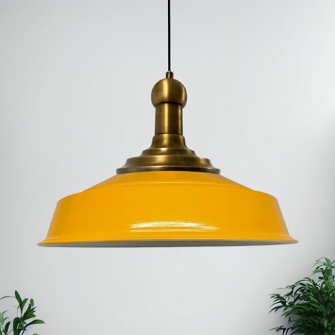 bamyum Asletl Long-Knob Hängelampe Industrial Vintage Ø40cm, Küchenlampe Hängend, Pendelleuchte Esstisch Vintage, Hängelampe Esstisch, Wohnzimmerlampe Pendelleuchte Dunkelgelb Metall Küchenlampe