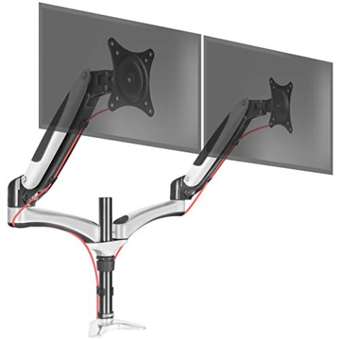 Duronic DM652 Monitorarm | Gasdruckfeder Monitor Halterung 2 Bildschirme bis 27" Zoll | LCD LED Display Ständer bis 8 kg | Höhenverstellbar | Neigbar -90° bis +85° | Drehbar 360° | Monitorhalterung