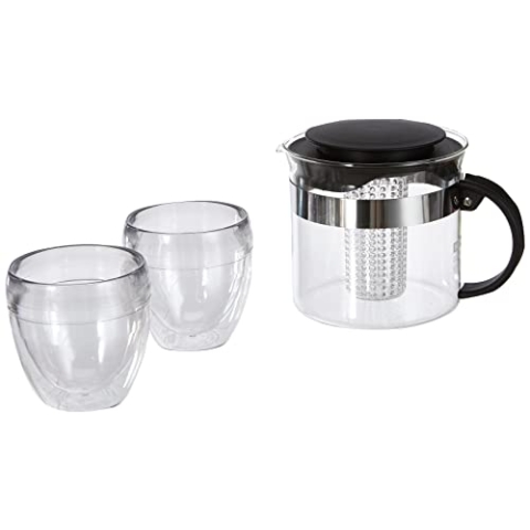 BODUM K1875-01 BISTRO SET Teekanne mit Kunststofffilter, 1.0 Liter + 2 Becher PAVINA OUTDOOR, 0,25 L