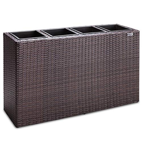 Casaria® Blumenkasten 4 Innentöpfe Polyrattan Herausnehmbar Wasserablauf Outdoor Rechteckig Pflanzkasten Blumentopf Hochbeet Pflanzkübel Braun