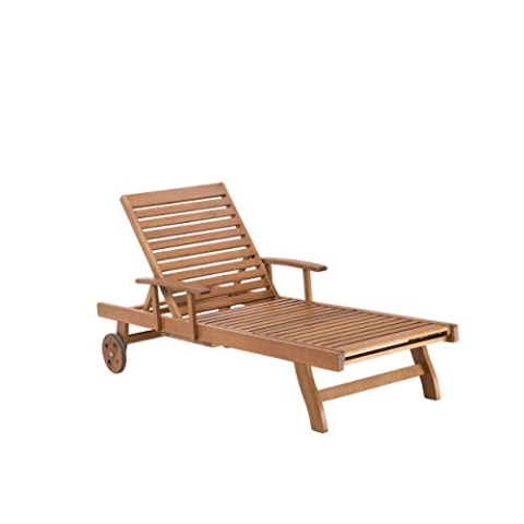 Moderne Sonnenliege mit Rädern aus hochqualitativem Akazienholz Hellbraun Java