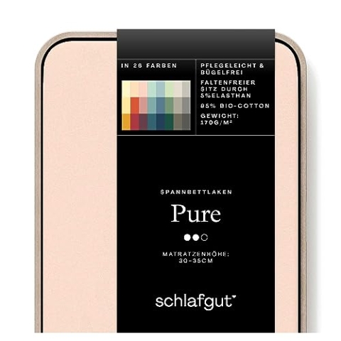 Schlafgut Pure Spannbettlaken 90x200cm bis 100x220cm - 95% Biobaumwolle, 5% Elasthan, Oeko-TEX Zertifiziert, Red Light, Matratzenhöhe bis 35cm