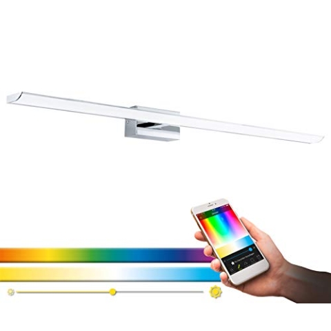 EGLO connect LED Wandlampe Tabiano-C, 1 flammige LED Spiegelleuchte aus Stahl und Kunststoff in Chrom, Weiß, Badezimmer Lampe mit Farbtemperaturwechsel (warm - kalt), RGB, dimmbar, IP 44, L 90,5 cm