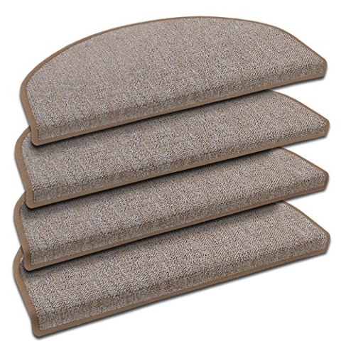 Floordirekt 15x Treppenstufen Matten, Stufenmatten innen für Treppe, Treppenteppich, selbstklebend, Teppich für Treppenstufen, Treppenschutz, Stufenteppich (London, Beige, 65x23 cm, Halbrund)