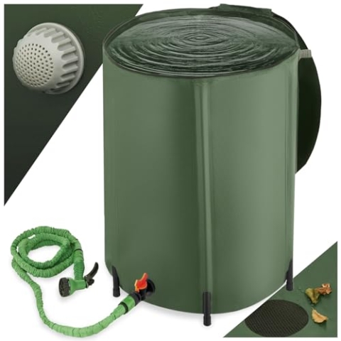 tectake® Regenwassertank für Garten und Camping, Tonne faltbar, Regentonne mit Deckel und Wasserhahn, Wassertank, Regenwassersammler, Zisterne, Regenfass mit Hahn, Wassertonne - 250 l