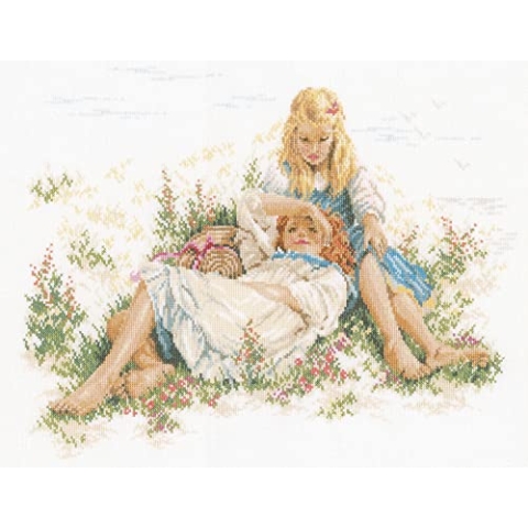 Lanarte Kreuzstich Stickpackungen Gezählter Kreuzstichbilder Set IM GRAS TRÄUMEN Wanddekoration Handarbeit Set für Erwachsene 47 x 35 cm DIY Deko Bastelset Handwerker Kreative Geschenkset