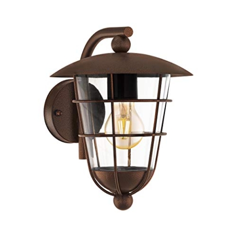 EGLO Außen-Wandlampe Pulfero, 1 flammige Außenleuchte, Wandleuchte aus verzinktem Stahl und Kunststoff, Farbe: Braun, Fassung: E27, IP44
