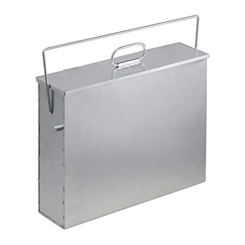 Relaxdays Ascheeimer eckig, Aschekasten mit Deckel, 15 l, verzinkter Stahl, Aschebehälter für Kamin, Grill, Ofen, silber