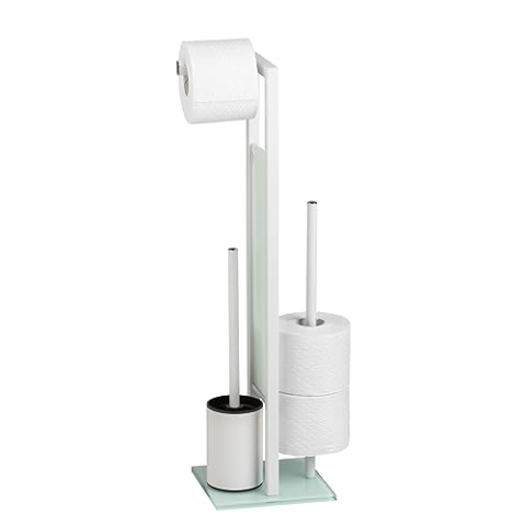 WENKO Stand WC-Garnitur Mod. Rivalta, mit Toilettenpapierhalter und WC-Bürstenhalter, lackierter Stahl, 23 x 70 x 18 cm, Weiß