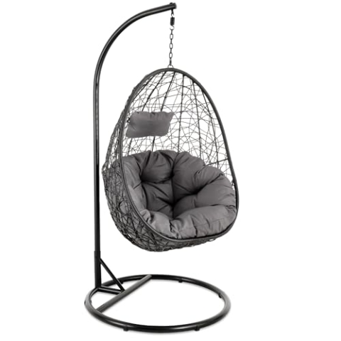 di volio Hängesessel BACOLI Hängekorb Hängeschaukel für Garten und Terasse inkl. Kissen + Fleecedecke (Schwarz)