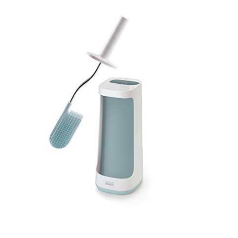 Joseph Joseph Flex Plus - Hygienische Silikon-Toilettenbürste mit Aufbewahrungsfach, flexibler, tropffreier, verstopfungsfreier Kopf - Weiß / Blau, groß