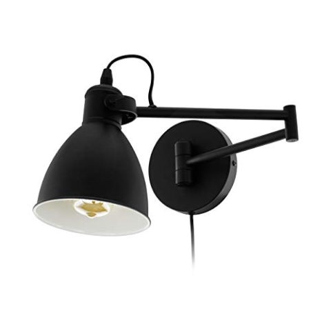 EGLO Wandlampe San Peri, 1 flammige Wandleuchte Vintage, Industrial, Wandbeleuchtung für Innen aus Metall, Wohnzimmerlampe in Schwarz, Lampe mit Schalter, Schlafzimmerlampe mit E27 Fassung