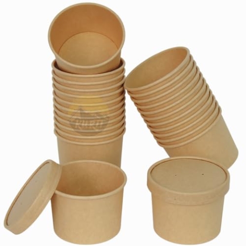 KURTT - Pappschale mit Deckel - Suppenbecher mit Deckel - 500 Stück - 500 ml - Salatschale - Einweg - Restaurant - Take away - Poke bowl