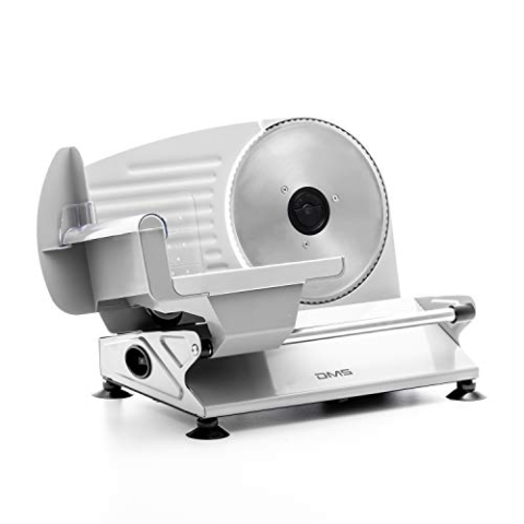 DMS Allesschneider elektrisch rostfrei Edelstahlmesser Ø 19 cm – Brotschneidemaschine 400 W Brot, Wurst, Käse – Schneidemaschine - stufenloser Schnittstärke, Saugnapffüßen & Sicherheitsschalter
