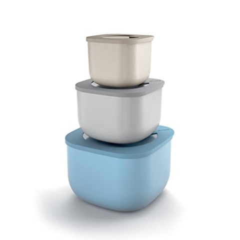 Guzzini - Kitchen Active Design, STORE&MORE Set 3 dicht schließende Dosen für Kühlschrank/Gefrierschrank/Mikrowelle, hoch - 19,5 x 19,5 x h12,3 cm | 750/1550/2800 cc- 17070852