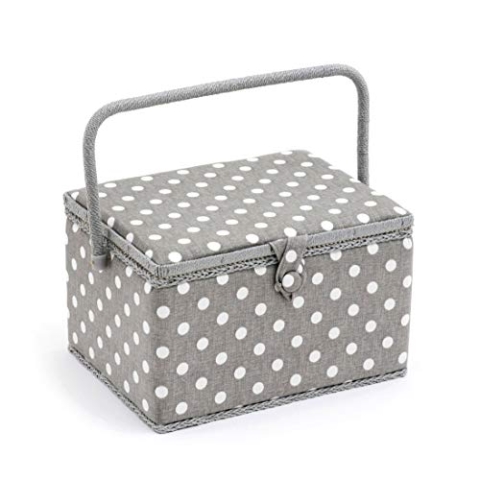Hobby Gift Exclusive, große Nähbox, Bastel-Aufbewahrungsbox, Zubehörablage, Nadelkissen, PVC-Griff 23,5 x 31 x 20 cm, Tupfengrau