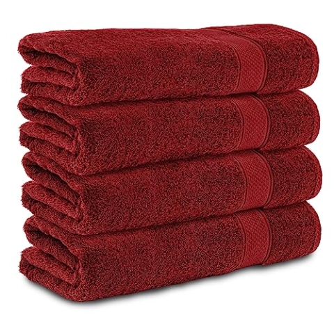 Komfortec 4er Duschtücher 70x140 cm Set aus 100% Baumwolle, 470g/m², Frottee, Weich, Aurorarot