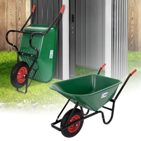 ECD Germany Schubkarre, 100 Liter PP-Mulde Grün, 150kg Tragkraft, Luftreifen mit Metallfelge, Gartenschubkarre Schiebkarre Garten Karre Bauschubkarre Arbeitskarre Scheibtruhe Transportkarre für Garten