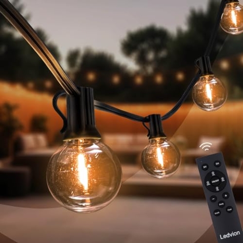 Ledvion - Lichterkette, 27M Dimmbar, 50x E12 LED Lampe, wasserdicht IP44, 15W, 2700K, Außenlichterkette