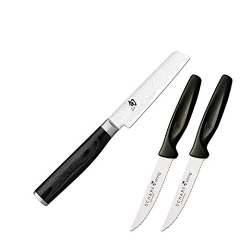 KAI Shun Premier Tim Mälzer Minamo japanisches Officemesser 9,0 cm Klingenlänge - VG-MAX Kernstahl mit 32 Lagen Damaszenerstahl, 61 (±1) HRC - Pakkaholz - Handgefertigt - Made in Japan, Gemüsemesser