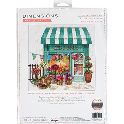 Dimensions 70-35401 Blooms Flower Shop Kreuzstich-Set, 14 Karat, weißer Aida, Baumwolle, mehrfarbig, Finished Project 12" x 12", 4 stück